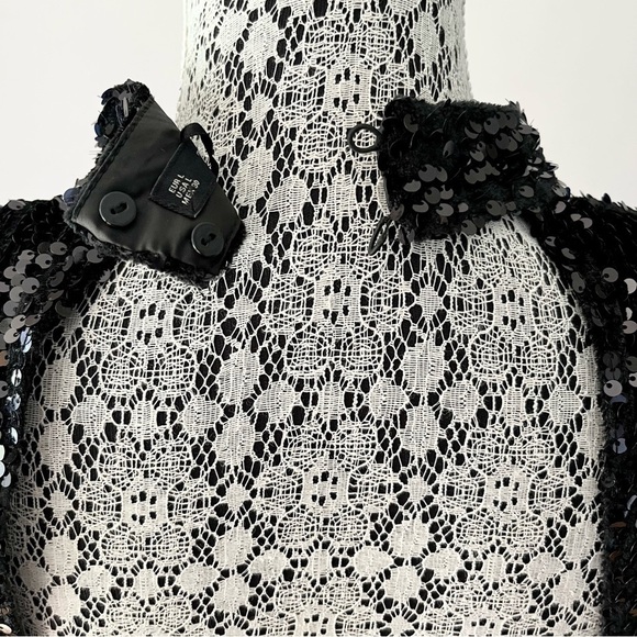 Zara Basic Black Mock Neck Open Back 3/4 Sleeve Sequin Mini Dress Size L - Picture 10 of 15